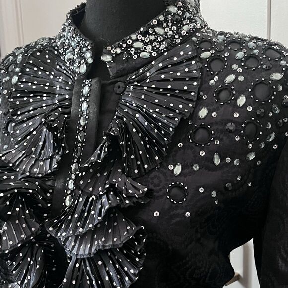 Aussie Austine 2-Piece Suit‎ — black sequin blouse  long skirt 80's Glam Goth - Picture 1 of 10